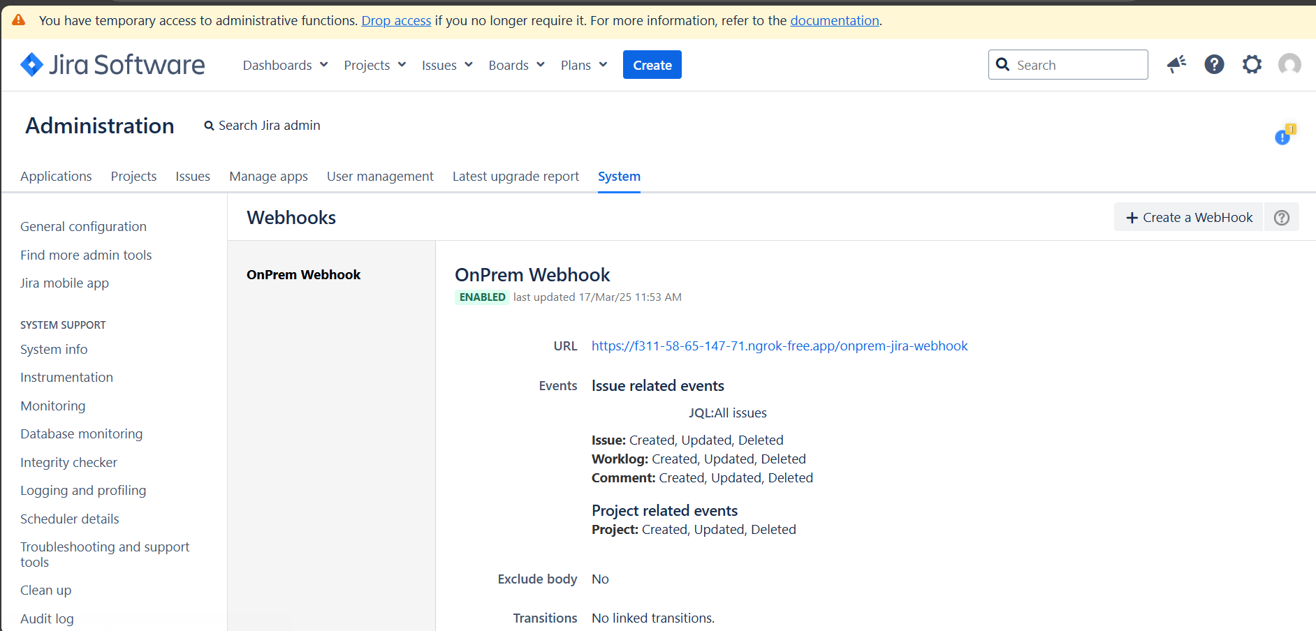 Jira Webhook Configuration